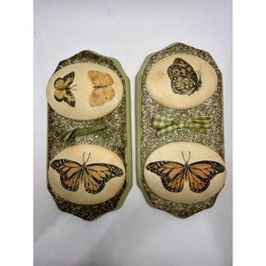 vintage chalkware wall plaques butterflies kitschy set of two 1970's
